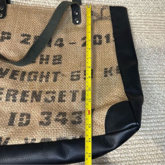 New GRACIE GREENE Serengeti burlap/leather tote bag - Picture 6 of 10